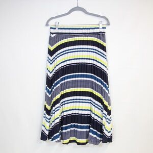 DKNY Striped Women's Pleated Elastic Waist Multicolored Midi Skirt NWT